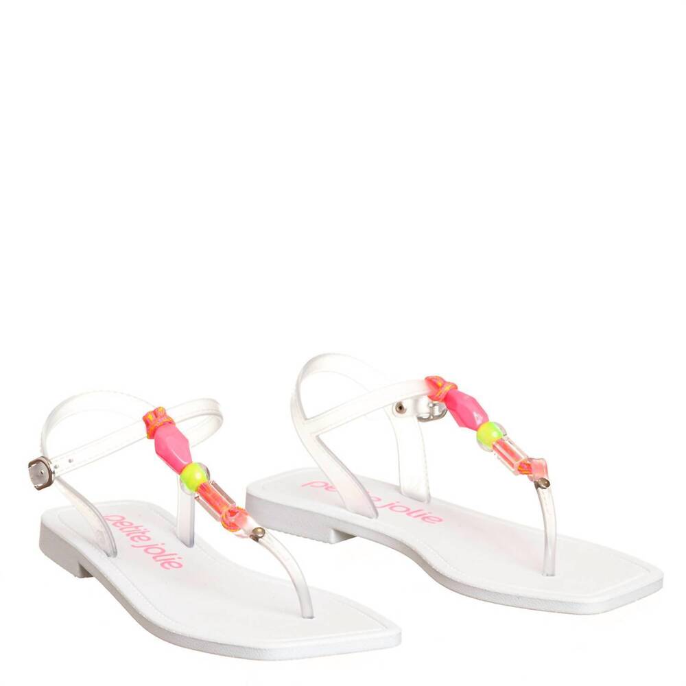 NEW PETITE JOLIE women's scarlett beaded t strap sandal in neon pink